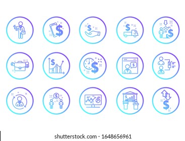 Icons set of business economic development, financial growth. Flat icon concept for website and graphic designers.  Natural and mathematical science, additional education, tutorship, freelance. 