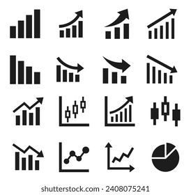 Icons set of business essential, Growth sign, Stock market icons