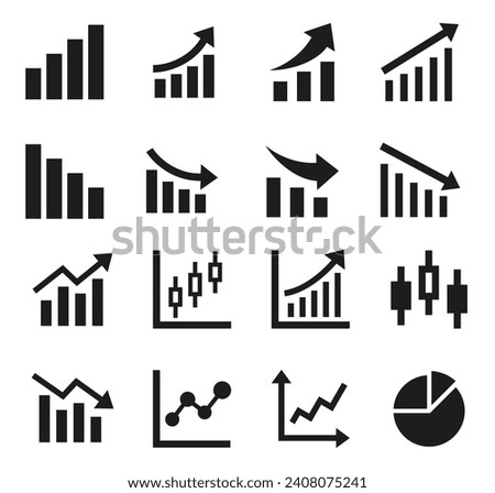 Icons set of business essential, Growth sign, Stock market icons