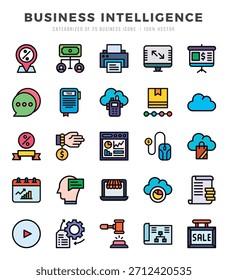 Symbolsatz. Business Intelligence für das Web. App. Vektorgrafik.