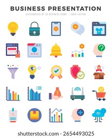 ícones definidos. Apresentação de negócios para ilustração vetorial web. app.