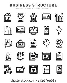 Conjunto de iconos. Estructura de negocio para el Web. App. Ilustración vectorial.