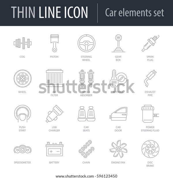 Icons Set\
of Car Elements. Symbol of Intelligent Thin Line Image Pack. Stroke\
Pictogram Graphic for Web Design. Quality Outline Vector Symbol\
Concept Collection. Premium Mono\
Linear