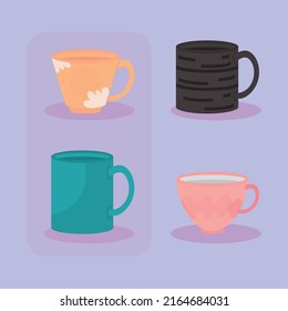 icons set ceramic cups design
