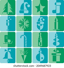 icons set christmas and new year with shadow color half