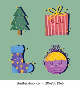 icons set christmas tree and ball
