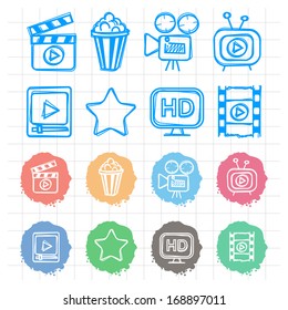 Icons set cinema doodles
