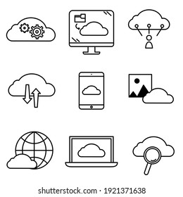 Icons set of Cloud storage. Group of pictograms for online backup. Icolated on white background. Vector eps10