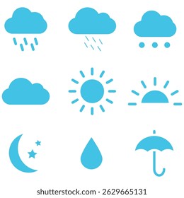 icons set of clouds different forms,  style and colors 