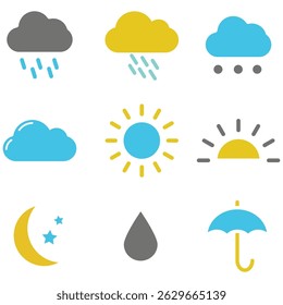 icons set of clouds different forms,  style and colors 