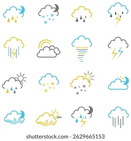 icons set of clouds different forms,  style and colors 