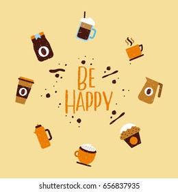 icons set coffee delicious flat