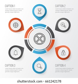 Icons Set. Collection Of Alert, Exit, Hourglass And Other Elements. Also Includes Symbols Such As Hourglass, Magnifier, Clock.