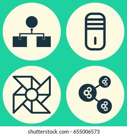 Icons Set. Collection Of Analysis Diagram, Mainframe, Laptop Ventilator And Other Elements. Also Includes Symbols Such As Cooler, Design, Algorithm.