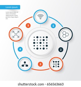 Icons Set. Collection Of Analysis Diagram, Variable Architecture, Wireless Communications And Other Elements. Also Includes Symbols Such As Information, Analysis, Variable.