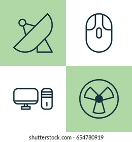 Icons Set. Collection Of Antenna, Ventilator, Cursor Mouse And Other Elements. Also Includes Symbols Such As Antenna, Desktop, PC.