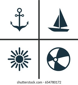 Icons Set. Collection Of Armature, Ship, Bead And Other Elements. Also Includes Symbols Such As Circle, Sea, Armature.