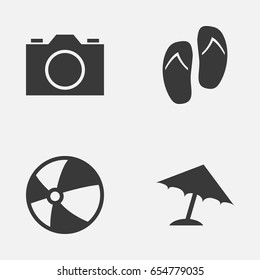 Icons Set. Collection Of Balloon, Video, Parasol And Other Elements. Also Includes Symbols Such As Video, Beach, Flop.