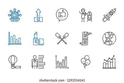 up icons set. Collection of up with bar graph, balloons, bar chart, hot air balloon, startup, scroll, paddles, lipstick, rising, vertical, like. Editable and scalable up icons.