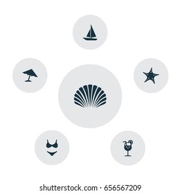 Icons Set. Collection Of Bikini, Star, Parasol And Other Elements. Also Includes Symbols Such As Beach, Juice, Parasol.
