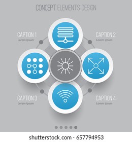 Icons Set. Collection Of Branching Program, Information Base, Lightness Mode And Other Elements. Also Includes Symbols Such As Complex, Base, Computing.