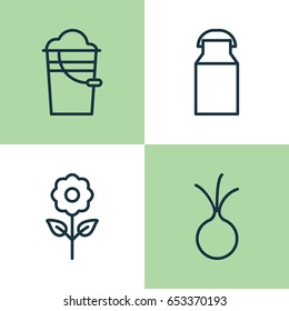Icons Set. Collection Of Bucket, Decorative Plant, Jug And Other Elements. Also Includes Symbols Such As Milk, Bottle, Bucket.