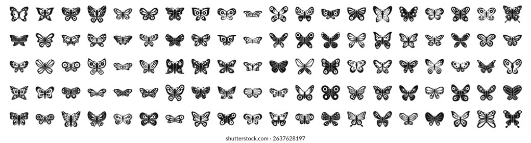  icons set. Collection of butterfly icons representing various species and wing designs, perfect for nature themed projects