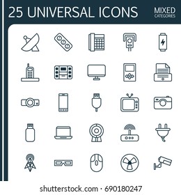 Icons Set. Collection Of Cctv, Extension Cord, Socket And Other Elements. Also Includes Symbols Such As Security, Rotor, Boombox.