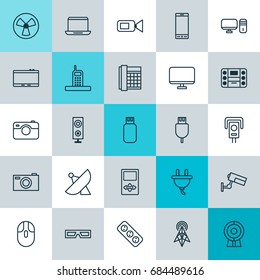 Icons Set. Collection Of Cctv, Usb, Socket And Other Elements. Also Includes Symbols Such As Gadget, Speaker, Extension.