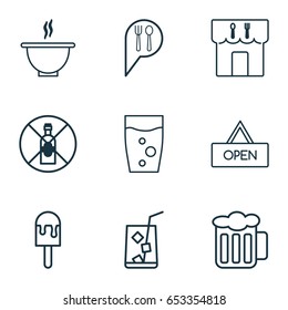 Icons Set. Collection Of Check In, Board, Soda Drink And Other Elements. Also Includes Symbols Such As Steam, Open, Water.