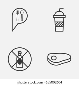 Icons Set. Collection Of Check In, Soda, No Drinking And Other Elements. Also Includes Symbols Such As Soda, Beef, Steak.