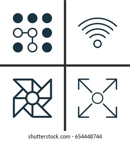 Icons Set. Collection Of Computing Problems, Branching Program, Wireless Communications And Other Elements. Also Includes Symbols Such As Wireless, Wifi, Algorithm.