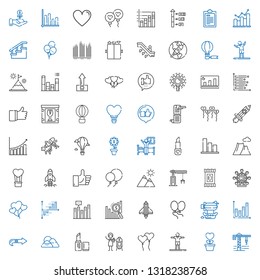 up icons set. Collection of up with crane, growth, stretching, ballons, vertical, lipstick, mountain, next, bar chart, airship, balloons, startup. Editable and scalable up icons.