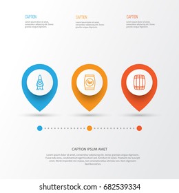 Icons Set. Collection Of Dwarf, Cask, Plant Seeds And Other Elements. Also Includes Symbols Such As Gnome, Packet, Dwarf.