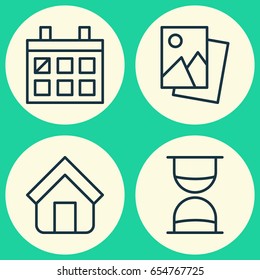 Icons Set. Collection Of Estate, Calendar, Landscape Photo Elements. Also Includes Symbols Such As Date, Landscape, Calendar.