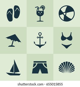 Icons Set. Collection Of Forceps, Ship, Smelting And Other Elements. Also Includes Symbols Such As Ball, Sea, Underwear.
