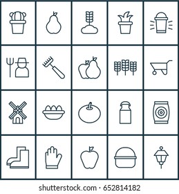 Icons Set. Collection Of Fruits, Grower, Protection Mitt And Other Elements. Also Includes Symbols Such As Duchess, Tomato, Jug.