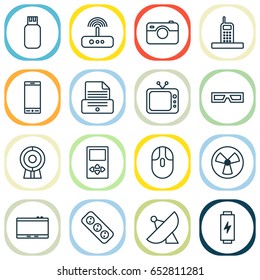 Icons Set. Collection Of Gadget, Print Device, Charge And Other Elements. Also Includes Symbols Such As Glasses, Photocopy, Drive.