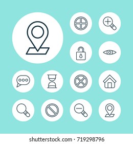 Icons Set. Collection Of Glance, Pinpoint, Positive And Other Elements. Also Includes Symbols Such As Denied, Message, House.