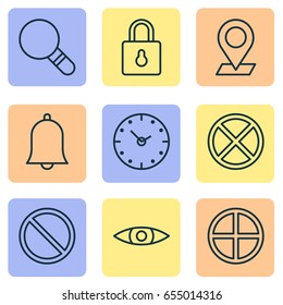 Icons Set. Collection Of Glance, Time, Alert And Other Elements. Also Includes Symbols Such As Time, Block, Lock.