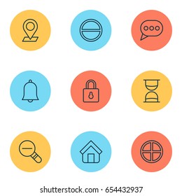 Icons Set. Collection Of Hourglass, Zoom Out, Positive And Other Elements. Also Includes Symbols Such As Pinpoint, Clock, Positive.