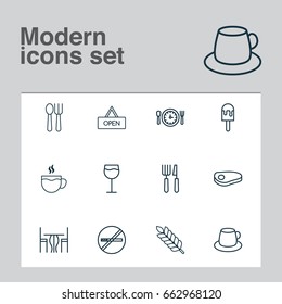 Icons Set. Collection Of Lolly, Meal Hour, Coffee Cup And Other Elements. Also Includes Symbols Such As Tea, Fork, Lunch.