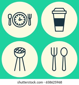 Icons Set. Collection Of Meal Hour, Grill, Eating House And Other Elements. Also Includes Symbols Such As Restaurant, Espresso, Barbecue.