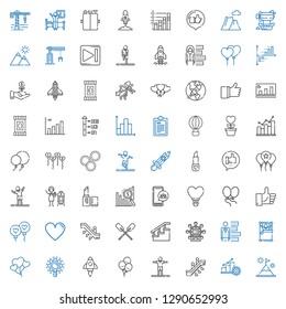 up icons set. Collection of up with mountain, progress, escalator, stretching, balloons, startup, research, wake up, bar chart, ferris wheel, stairs. Editable and scalable icons.
