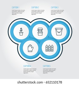 Icons Set. Collection Of Pail, Barrier, Floret And Other Elements. Also Includes Symbols Such As Source, Garden, Barrier.