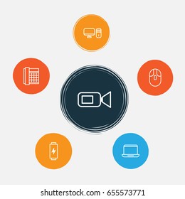 Icons Set. Collection Of Personal Computer, Notebook, Charge And Other Elements. Also Includes Symbols Such As Camera, Mouse, Computer.