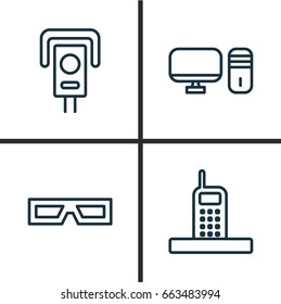 Icons Set. Collection Of Personal Computer, Call, Security Camera And Other Elements. Also Includes Symbols Such As Security, Glasses, Call.