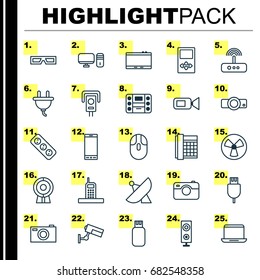 Icons Set. Collection Of Personal Computer, Usb, Gadget And Other Elements. Also Includes Symbols Such As Sputnik, Video, Flash.