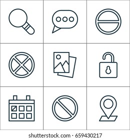 Icons Set. Collection Of Research, Refuse, Obstacle And Other Elements. Also Includes Symbols Such As Magnifying, Landscape, Block.