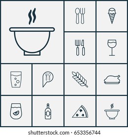 Icons Set. Collection Of Soda Drink, Wheat, Hooch And Other Elements. Also Includes Symbols Such As Glass, Plant, Ice.